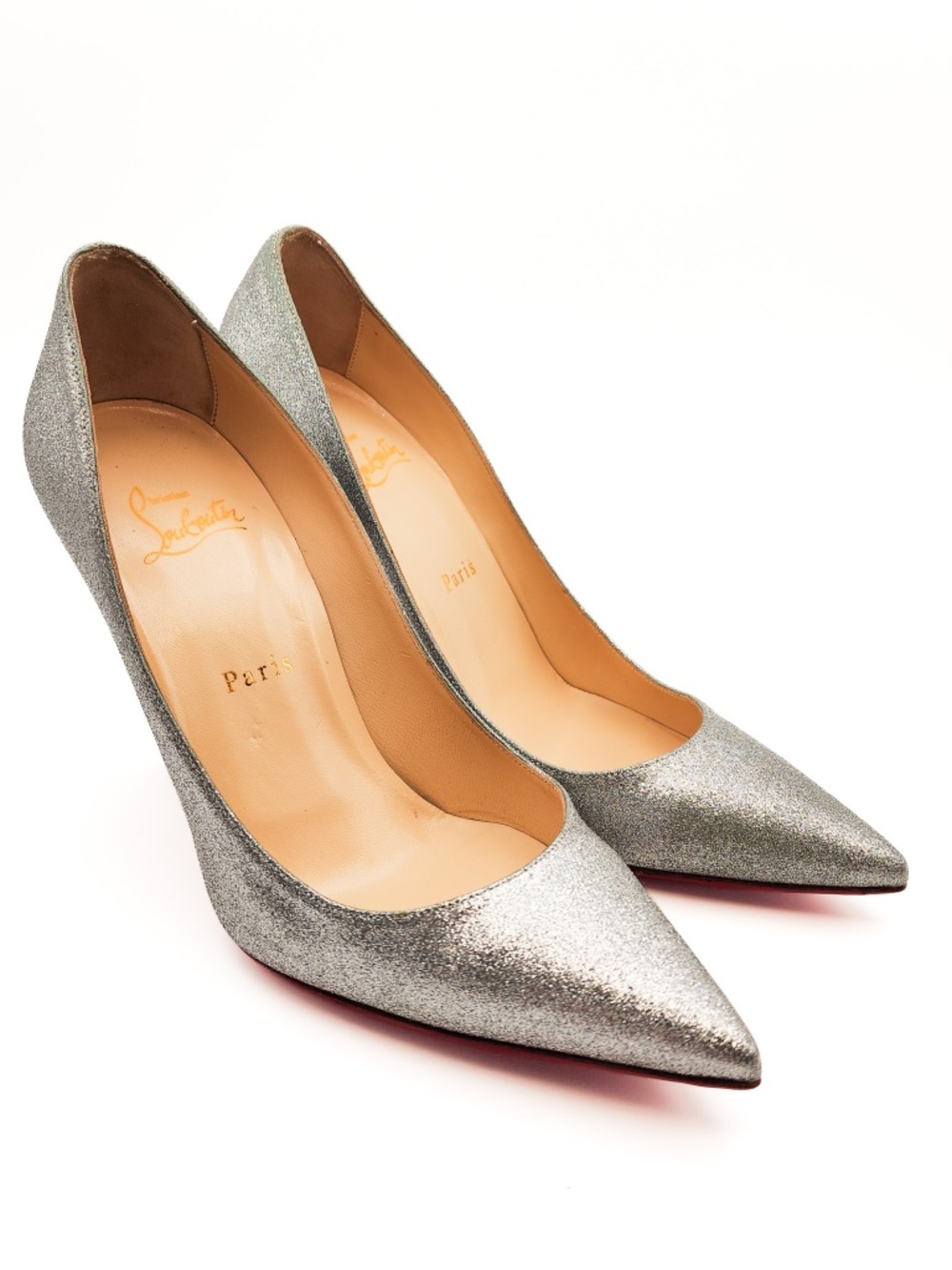 Christian Louboutin Silver Glitter Pointed-Toe Pumps Heels EU 38.5
